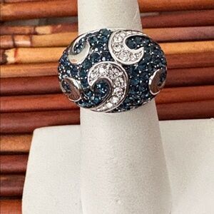Lia Sophia Midnight Blue and Silver Swirl Dome Ring Size 6